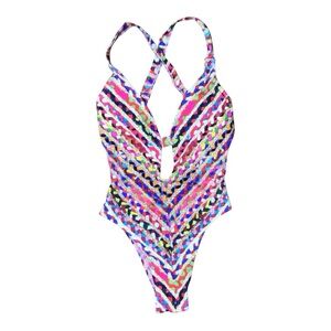 Sam Edelman Red and Pink One Piece Swim Suit with Chevron Pattern size XS